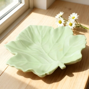 Elegant maple leaf storage tray mold in mint green with realistic natural leaf textures