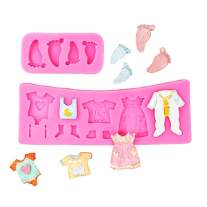 Silicone mold set for baby themed cake decorating with footprints and clothes shapes