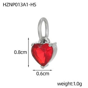 Polished stainless steel heart pendant with red zircon stone 0.8cm by 0.6cm