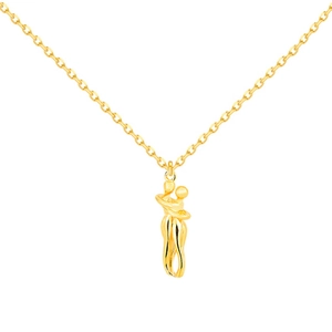 Abstract mother and daughter hug pendant necklace in polished 14K gold finish
