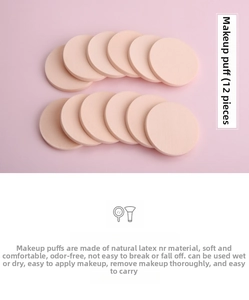 Macro shot of 12-piece pink makeup sponge set made of soft natural latex material