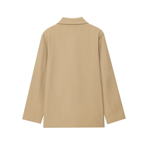 Elegant khaki oversized blazer for women featuring a minimalist back view and tailored fit