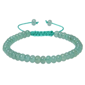 Adjustable light green natural stone flat bead bracelet with woven cord and sliding knot