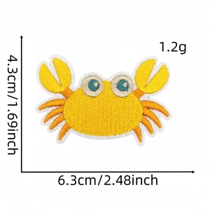 Cartoon crab embroidery patch for summer beach hats with 6.3x4.3cm size measurement