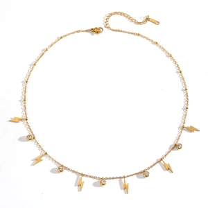 Collier en acier inoxydable plaqué or 18 carats avec pendentifs éclair et cristaux brillants