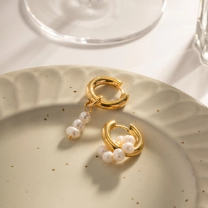 Barock Süßwasserperlen Creolen Edelstahl Vergoldet Asymmetrische Anhänger Elegante Mode Schmuck Für Damen
