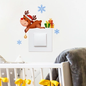 Christmas reindeer wall stickers with snowflakes and gift boxes for light switch decor