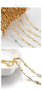 Macro detail of 18K gold and silver stainless steel cross chains for DIY jewelry making