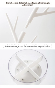 Detail of the white branch jewelry organizer with detachable parts and divided tray