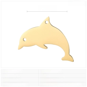 Macro detail of a 26x18mm gold dolphin pendant made of durable stainless steel