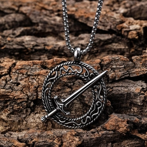 Sword Shield Pendant Necklace Stainless Steel Vintage Viking Gothic Style Jewelry For Men