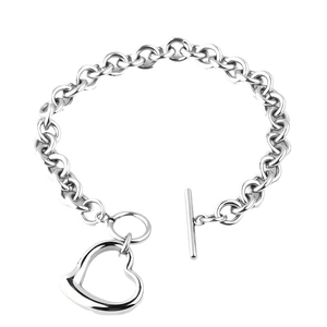 Minimalist silver chunky link chain necklace with hollow heart pendant and toggle clasp
