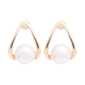 French retro gold teardrop pearl stud earrings with minimalist geometric silver needles
