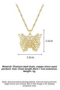 Macro shot of titanium steel butterfly pendant with dimensions of 2.8x2.6cm and gold finish