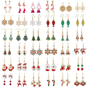 Christmas themed drop earrings set featuring festive snowflakes, trees and reindeer icons
