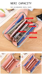 Detail view of large capacity wallet interior with multiple card slots and phone pocket