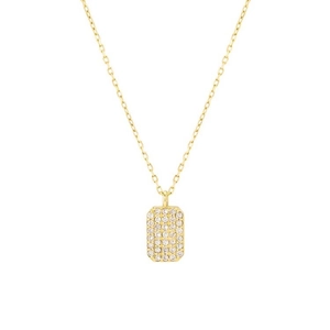 Elegant 14K gold plated S925 silver necklace featuring a rectangular zircon pavé pendant
