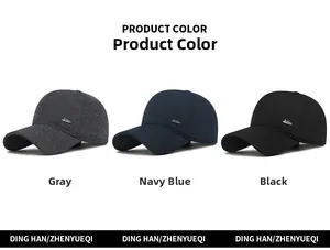 Winter baseball caps for elderly men in gray, navy, and black with ear protection