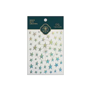 Self-adhesive laser silver pentagram star nail art stickers with frosted 3D effect M-978