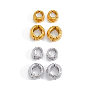 Polished chunky stainless steel hoop earrings in gold and silver, assorted sizes