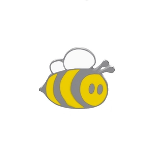 Detailed view of silver honey bee enamel brooch with vibrant yellow and black wings