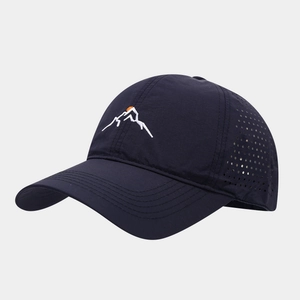 Water-repellent mesh cap with mountain embroidery and laser-cut holes for outdoor sport