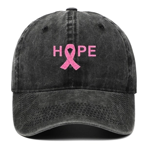 Gewaschene schwarze Baumwoll-Baseballkappe mit rosa HOPE-Stickerei und Bandsymbol