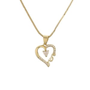 Exquisite gold heart necklace with zircon inlay pendant and delicate box chain