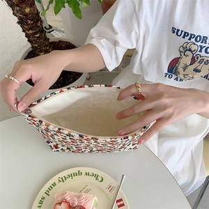 Trousse à maquillage fleurie en velours côtelé avec fermeture et doublure blanc cassé