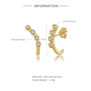 Detail of 18K gold plated S925 silver hoop earring featuring AAAAA zircon and dimensions