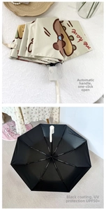 Detail of automatic umbrella with UPF50+ black coating and cute cartoon pattern