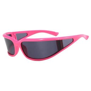 Y2K sporty wrap around sunglasses in bright pink with dark lenses for outdoor activities
