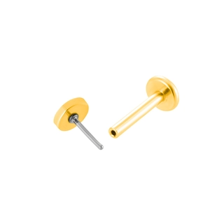 Flat back stud earring in gold and silver stainless steel shown on white background