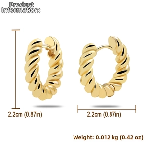 Classic gold twisted round earrings measuring 2.2cm in diameter with lightweight design