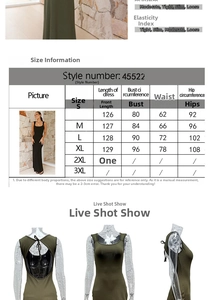 Tableau des tailles pour robe midi dos nu avec mesures de la poitrine, taille et hanches
