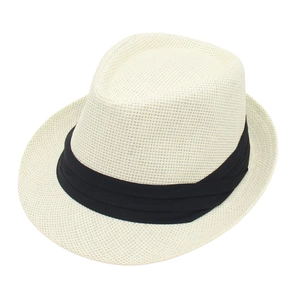 Classic cream straw fedora hat with a wide black ribbon band for summer outdoor style