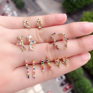 Kupfer Ohrstecker Mit Buntem Zirkonia Mond Stern Herz Vergoldet Elegante Kleine Ohrringe Für Damen Modeschmuck