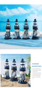 Detail of wooden Mediterranean lighthouses with shells, fishing nets, and nautical accents