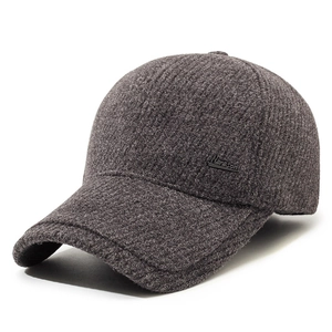 Winter thermal baseball cap for men with ear protection and warm fleece lining in dark grey