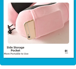 Cuscino da viaggio a U rosa con pratica tasca laterale per riporre lo smartphone