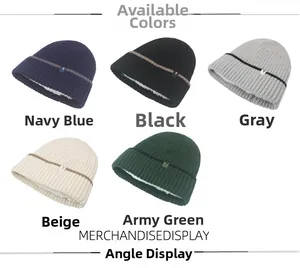 Close-up of thick knit winter beanie with soft fleece lining and numbered side label