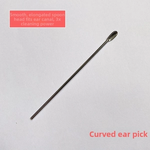 Close-up of polished stainless steel ear pick with rounded head and long handle design