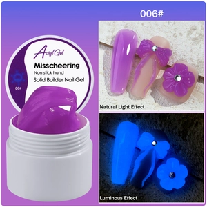 Luminous purple solid builder gel detail showing non-stick texture and glow effect