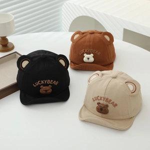 Casquette De Baseball Bébé Coton Mignon Dessin Animé Oreilles Ours 3D Bord Souple Protection Solaire Enfants