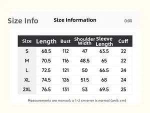 Detailed size chart for men's casual sport jacket with measurements from S to 2XL