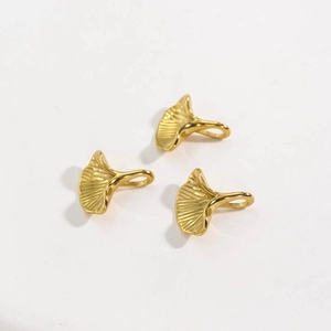Three 14K gold plated stainless steel ginkgo leaf charms with detailed vein texture