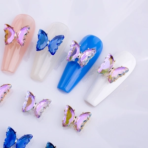 3D butterfly nail charms in phantom purple and blue crystal for DIY manicure art