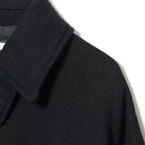 Men's black wool blend street fashion jacket with twill texture and turn-down collar