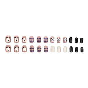 Faux ongles courts carrés rose avec motifs panda et lettrage 'Go mix' lot de 24 pièces
