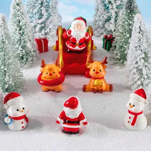 Miniature Christmas resin figurines set with Santa Claus and snowman for micro landscape